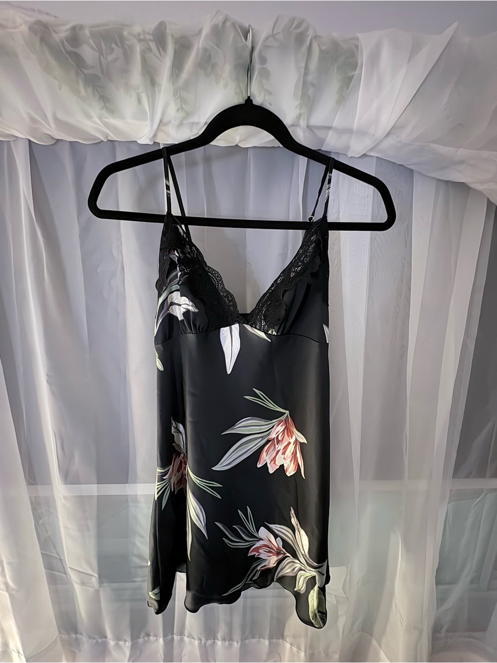 Black Floral Lace Trim babydoll